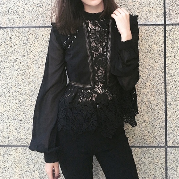Self-Portrait Tops - SELF-PORTRAIT lace peplum blouse